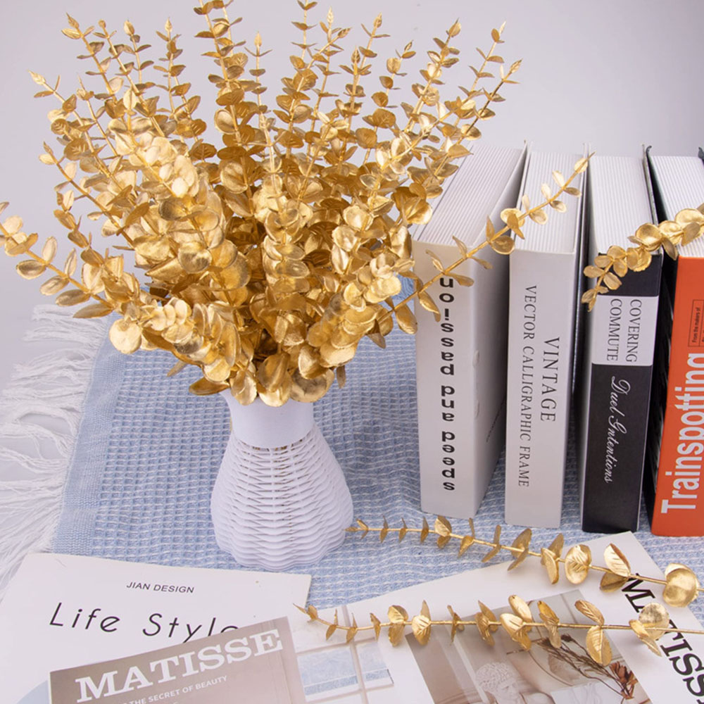 Florist Supply Bulk - 5pcs/Lot Artificial Gold Eucalyptus Branch Stem