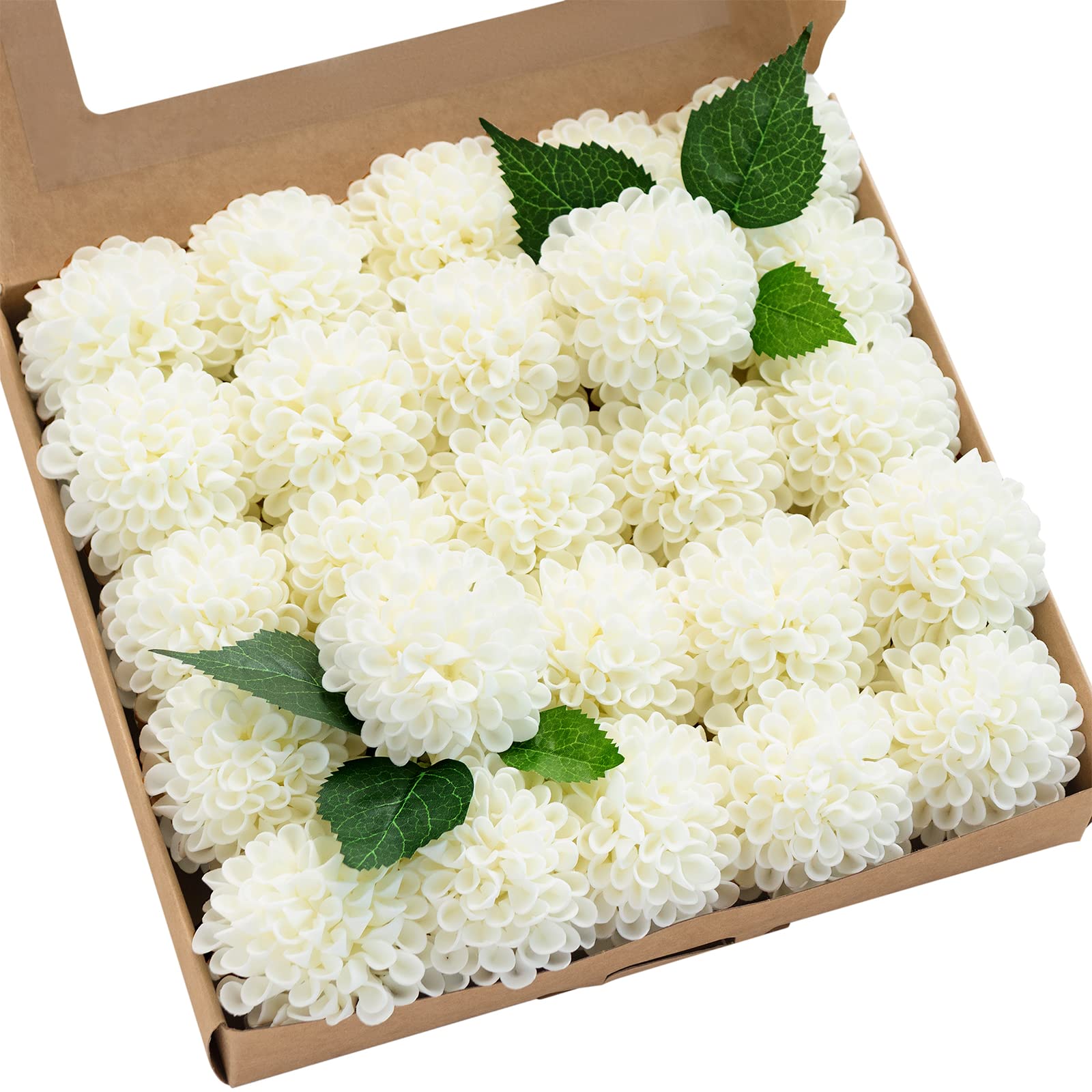 Florist Supply Bulk - Dahlia Artificial Flowers 25 pcs White