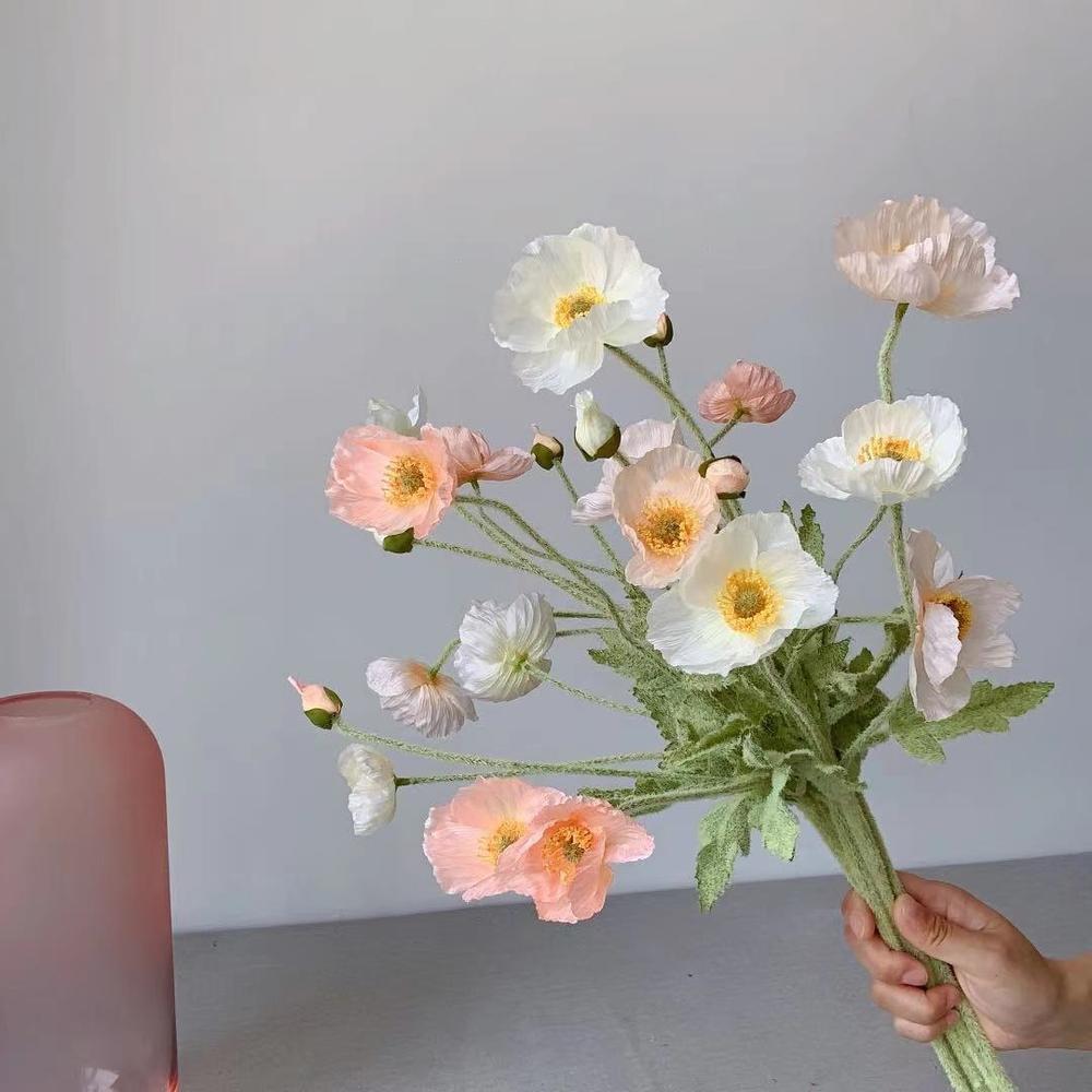 Florist Supply Bulk - Fake Poppy Silk Flowers Long Stem